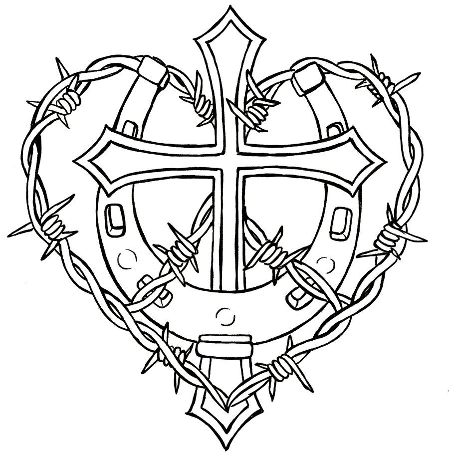 Cross With Horseshoe And Barbed Wire Tattoo Metacharisdeviantart within proportions 900 X 908