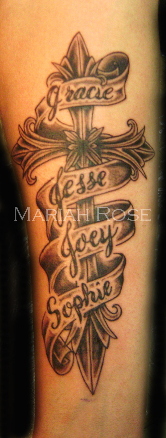 Cross With Names In Banner Cross Tattoos Tattoomagz Tattoo inside proportions 551 X 1447