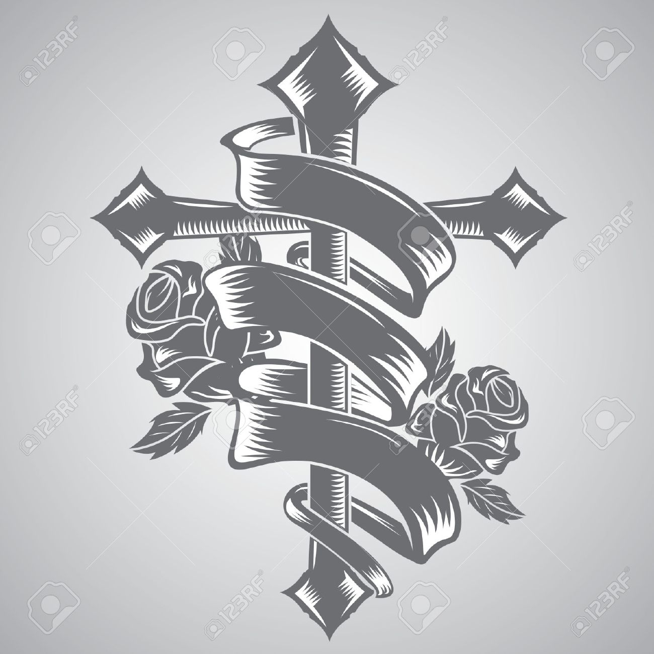 Cross With Ribbon Tattoo Vector for size 1300 X 1300