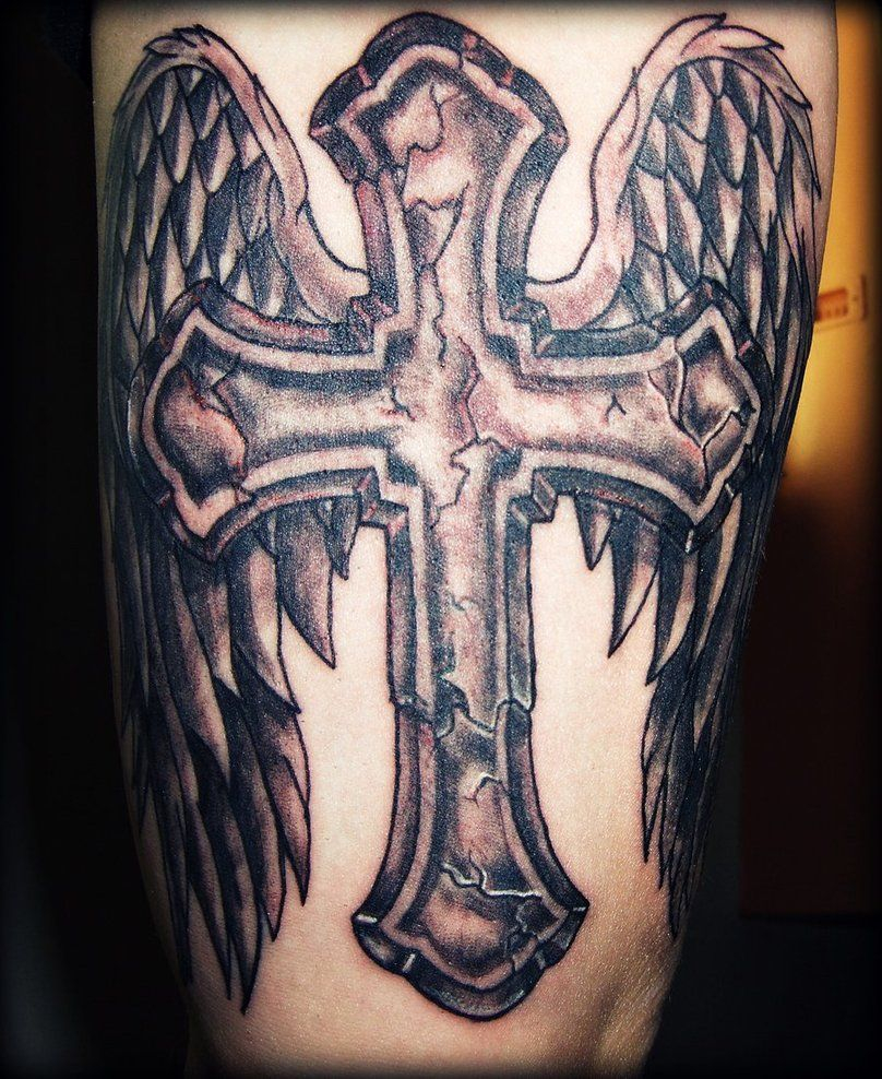 Cross With Wings Tattoo Better If Cross Didnt Have Cracks And Not throughout dimensions 808 X 988