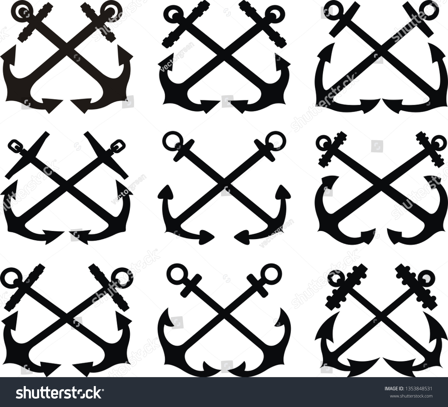 Crossed Anchors Tattoo Set Vector Stock Vector Royalty Free 1353848531 with regard to size 1500 X 1362