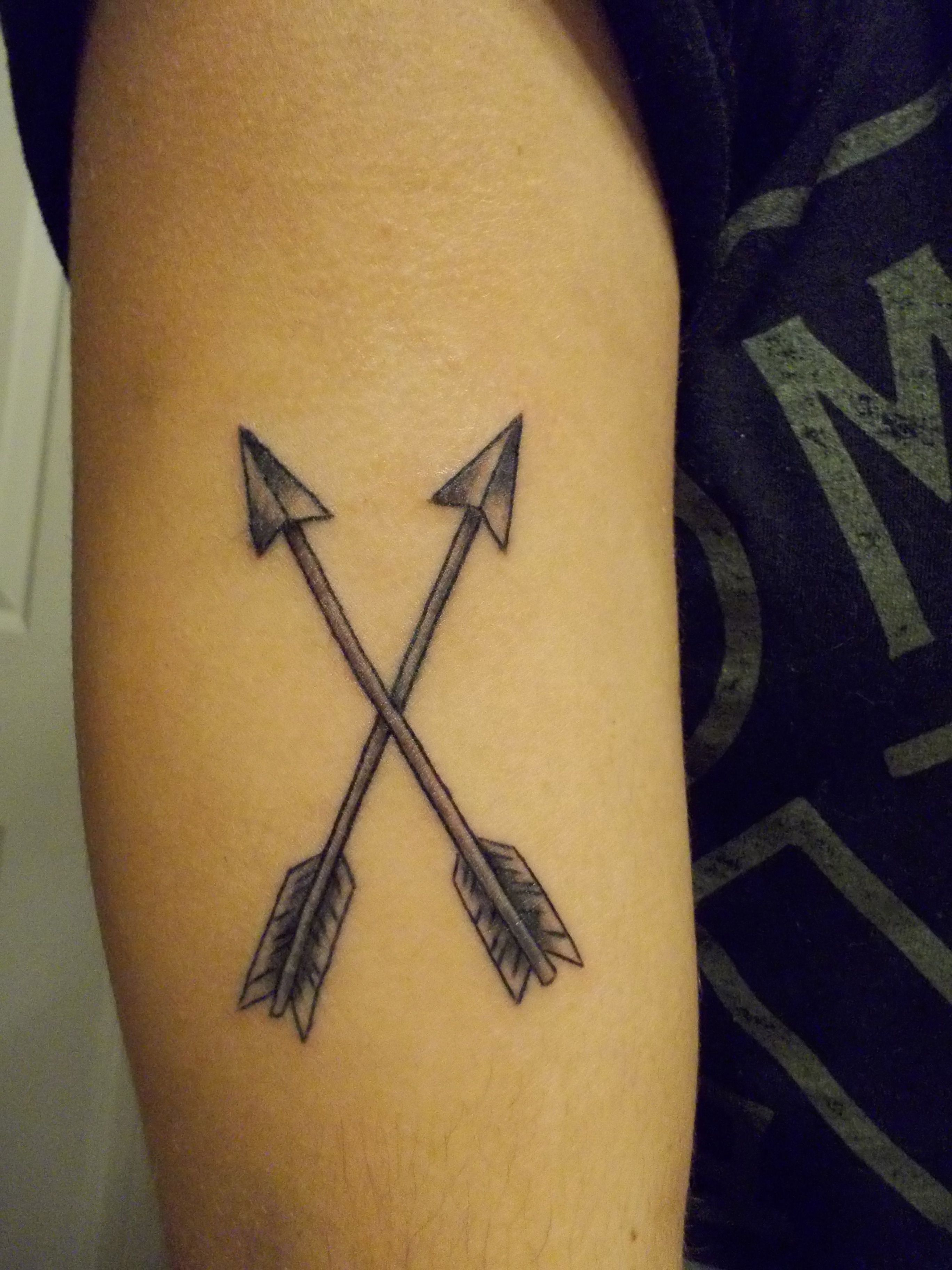 Crossed Arrows Me And Megan Balentines Second Best Friend Tattoo for measurements 2736 X 3648