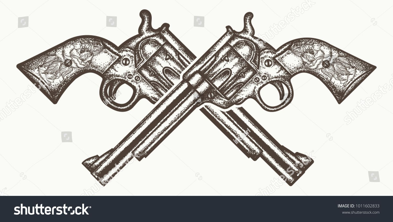 Crossed Guns Tattoo And T Shirt Design Wild West Weapon Hand Drawn with regard to proportions 1500 X 850