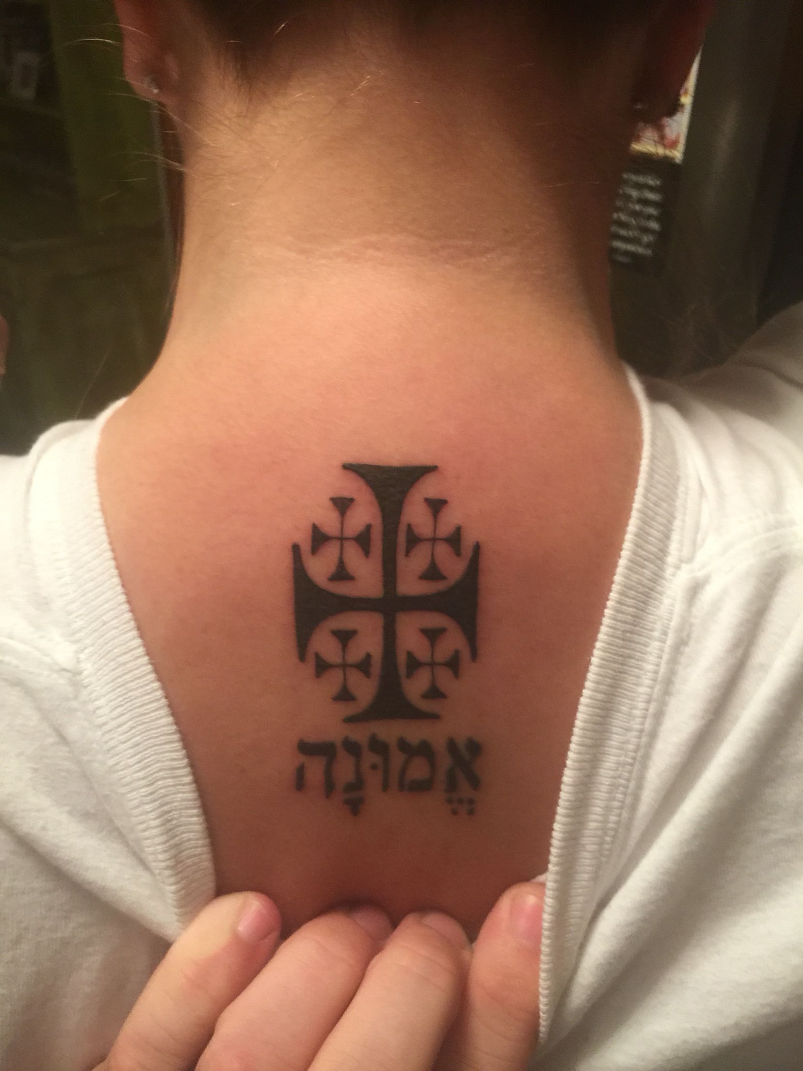 Crusaders Cross With Hebrew Faith Tattoos Catholic Tattoos within proportions 1656 X 2208