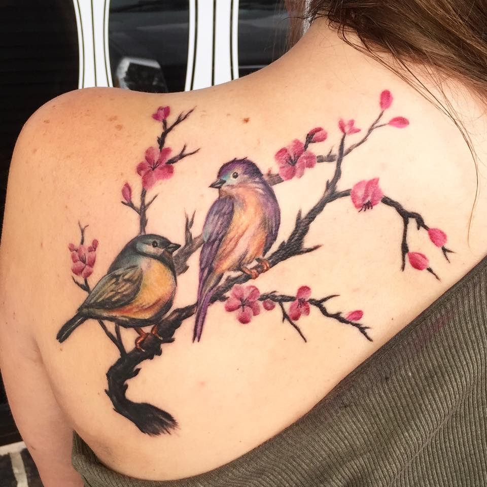 Cute Birds On Branch Tattoo On Left Back Shoulder within sizing 960 X 960