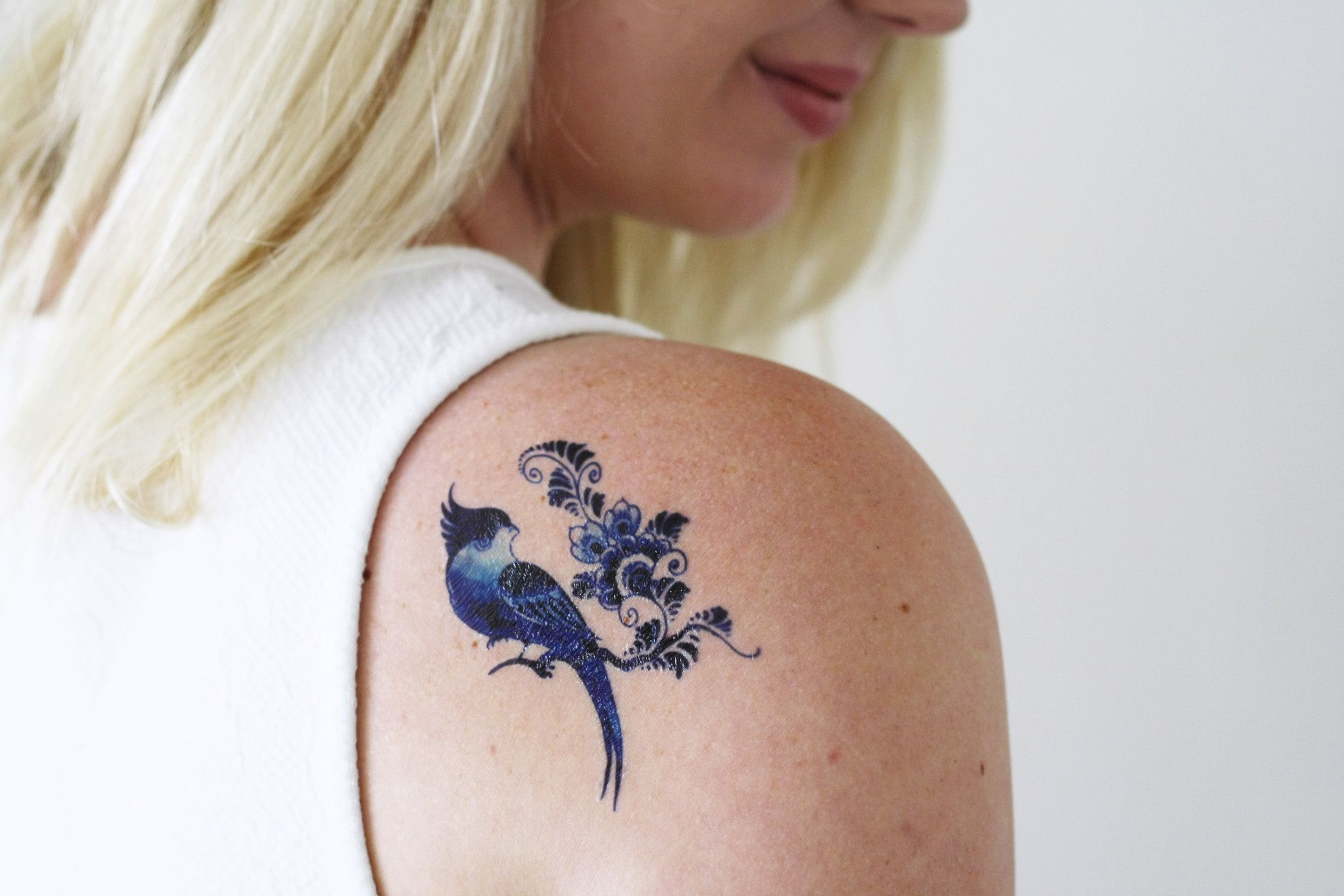 Delfts Blue Bird And Flower Tattoo Tattoos Bird Flower Tattoo in sizing 2048 X 1365