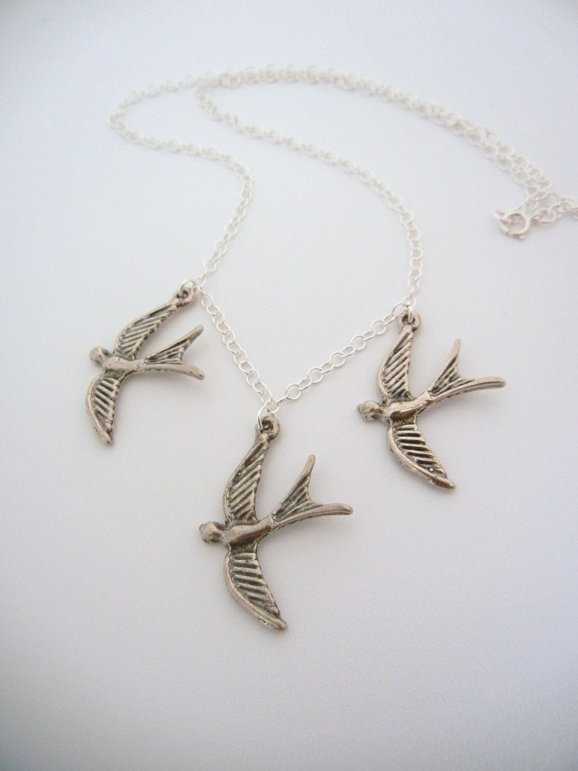 Divergent Tris Three Flying Bird Tattoo Sterling Silver Necklace throughout proportions 1125 X 1500