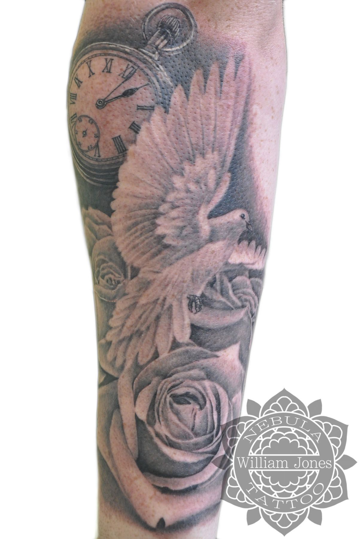 Dove Roses And Pocketwatch Tattoo Sleeve Tattoos Uhren Tattoos inside dimensions 1200 X 1800