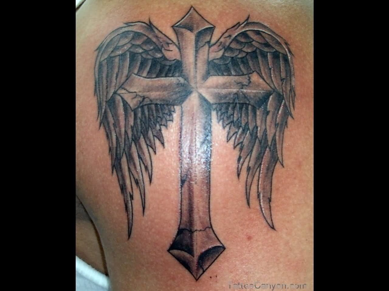 Download Free Angel Wings Cross Tattoo On Shoulder For Men To Use for dimensions 1280 X 960