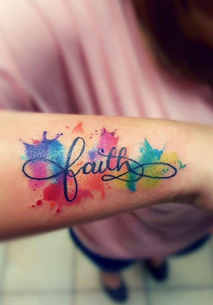 Faith Calligraphy Cross Tattoo With Watercolor Background Ink with measurements 746 X 1068