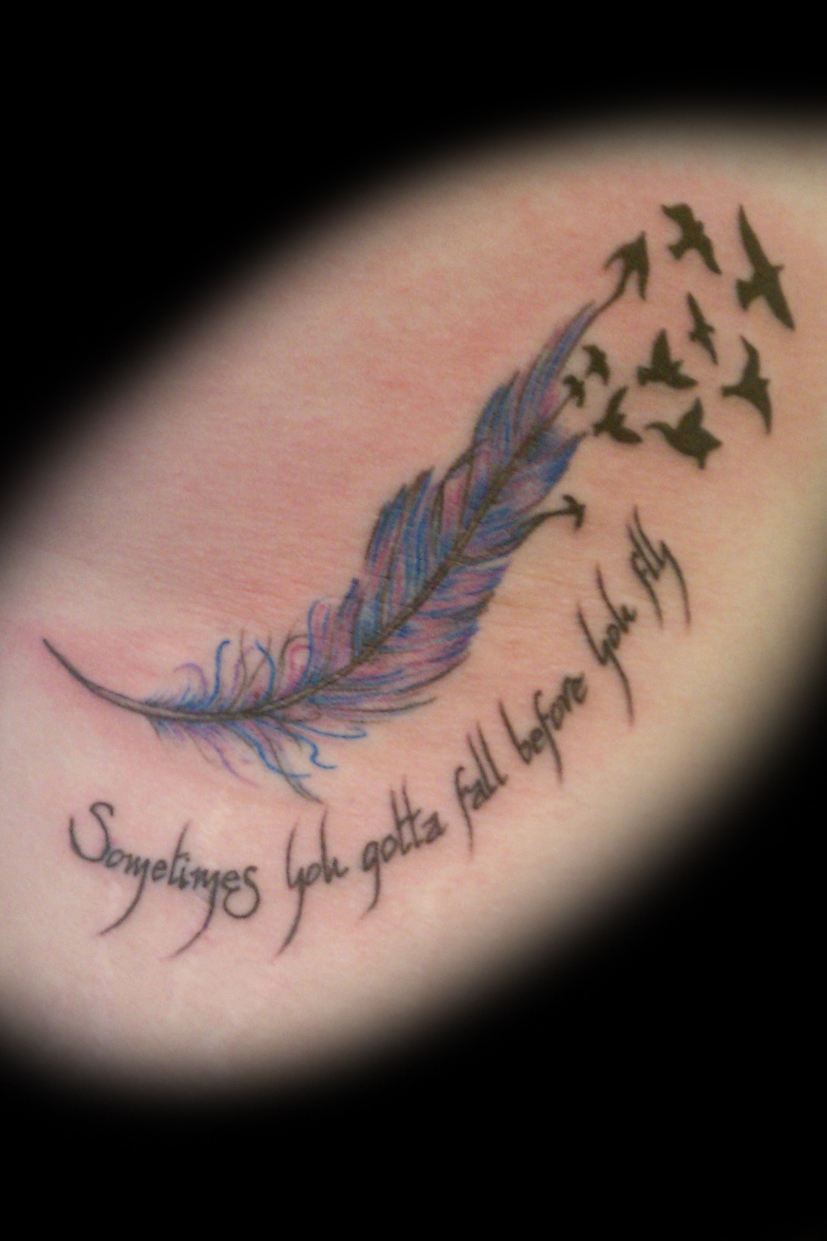 Feather Turning Into Birds With Script Tattoo pertaining to dimensions 1200 X 1800