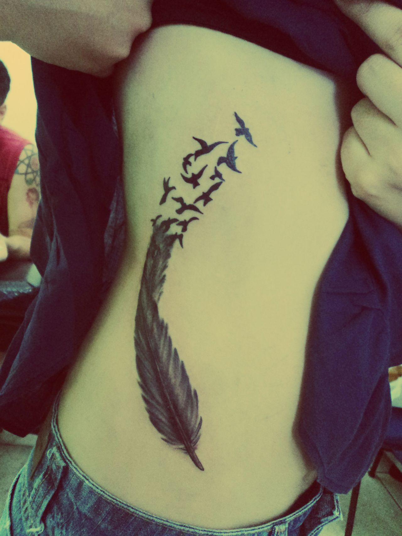 Feather With Birds Tats Feather With Birds Tattoo Feather with sizing 1280 X 1707