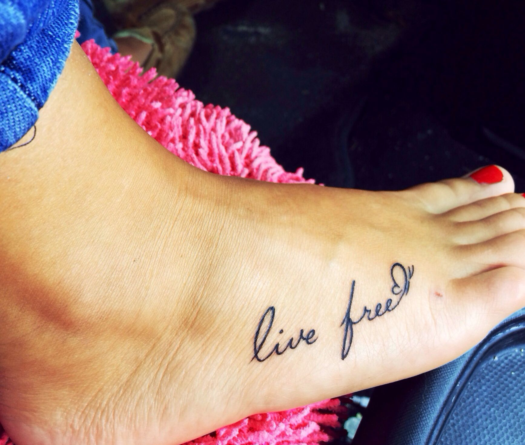 Finally Got My Foot Tattoo It Says Live Free With A Butterfly At with dimensions 1734 X 1469