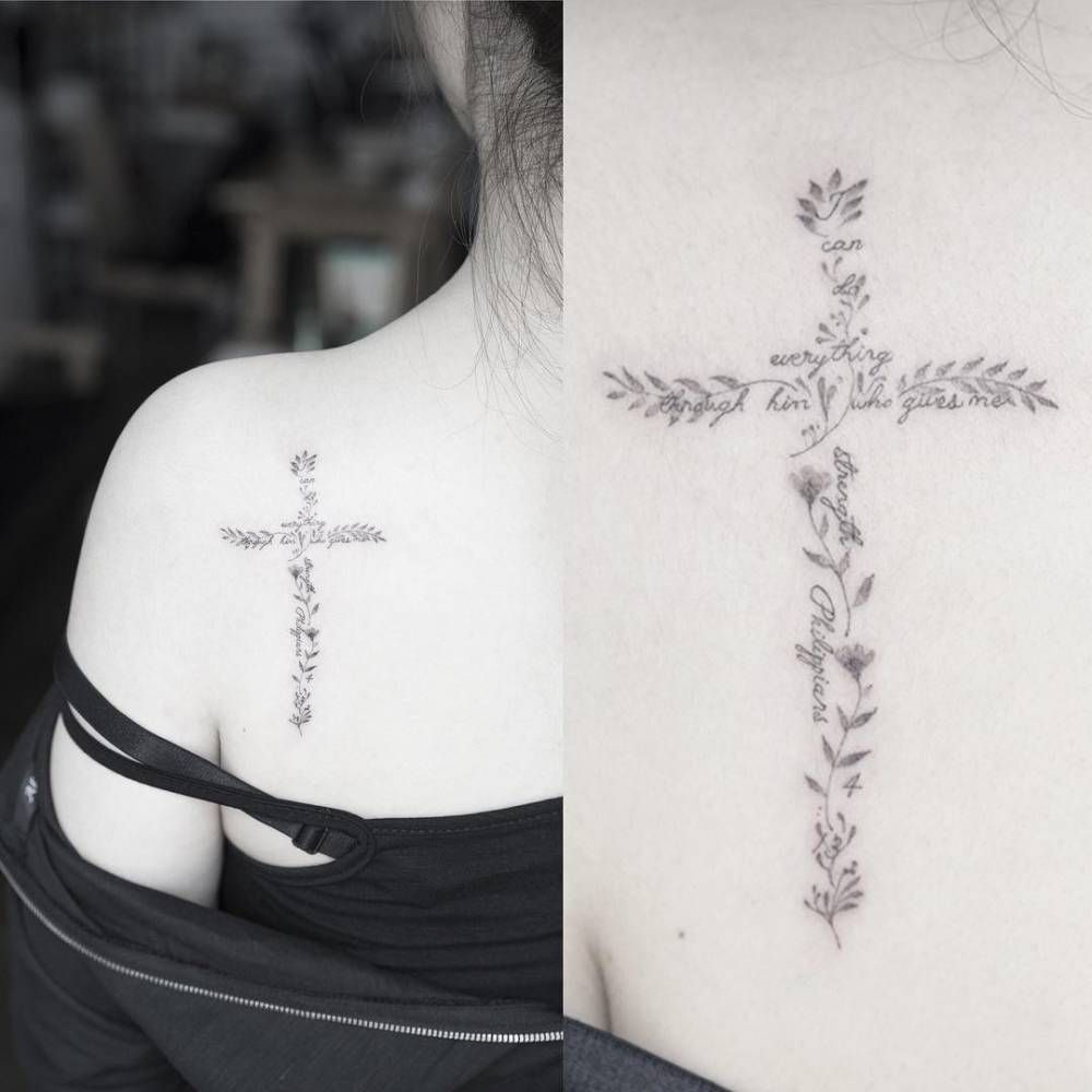 Fine Line Style Floral Christian Cross Including The Bible Verse regarding sizing 1000 X 1000