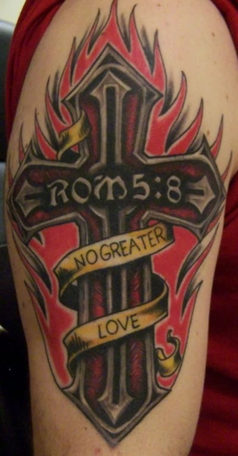 Flaming Cross With Banner Tattoo intended for measurements 800 X 1534