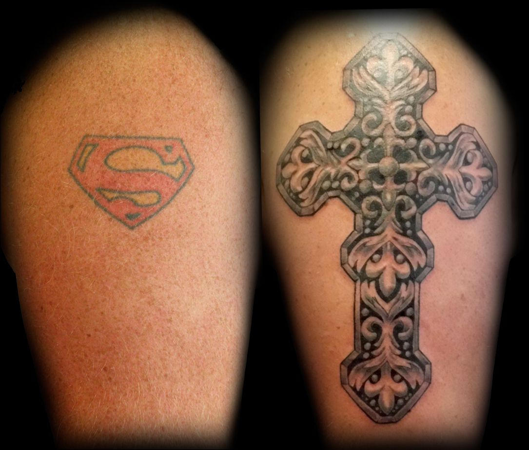 Fleur De Lis Cross Cover Up Tattoo Tattoos Jinx At Inkfreak throughout size 1085 X 924