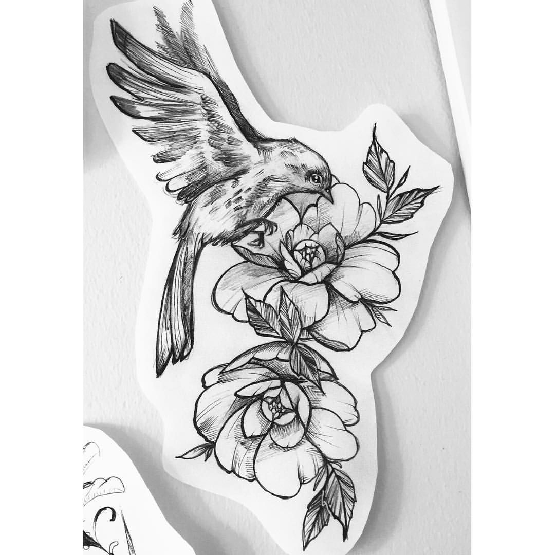 Flower With A Bird Tattoo Design Crayon with regard to size 1080 X 1080