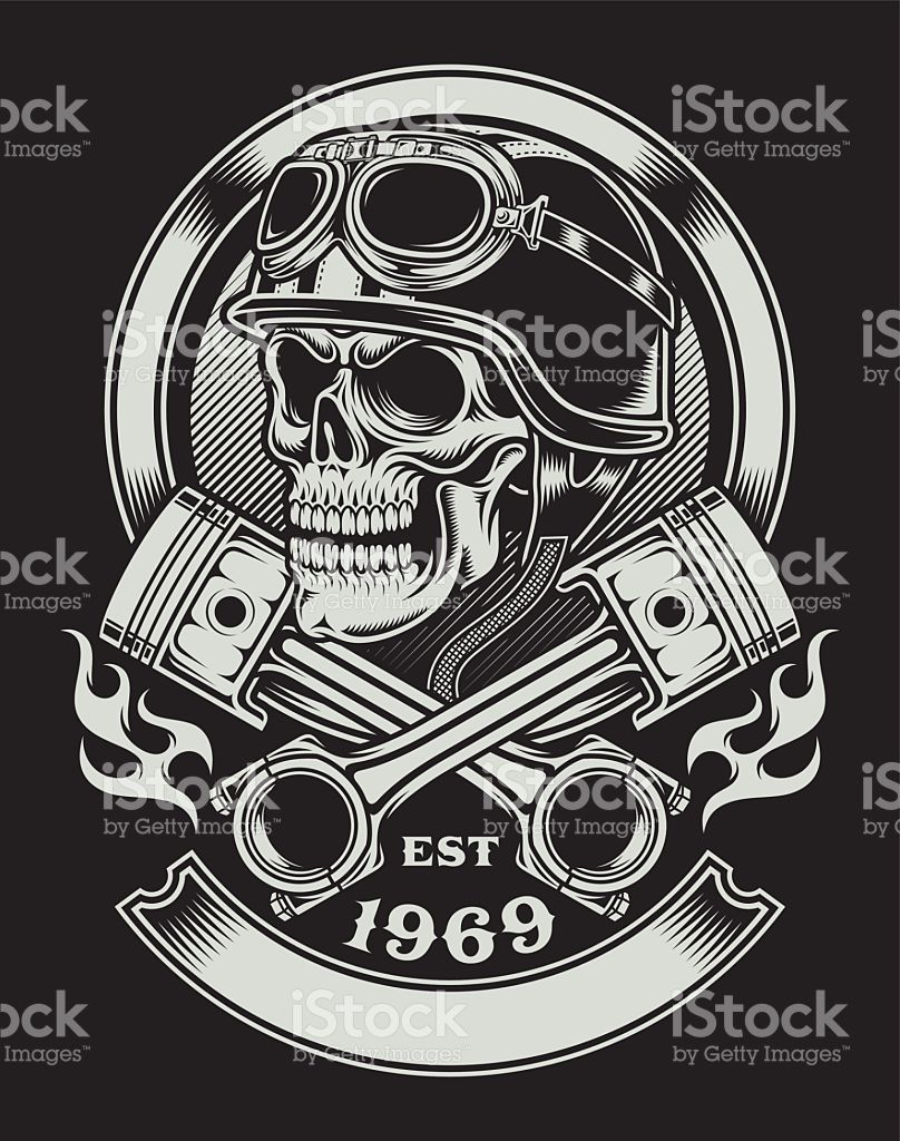 Fully Editable Vector Illustration Of Biker Skull With Crossed with size 808 X 1024