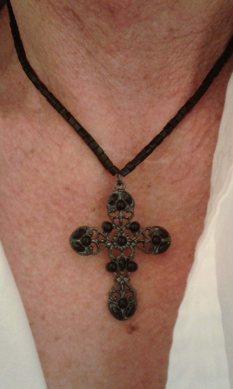 Gothic Cross Jewelry Bead Black Choker Or Necklace 9 Inches Etsy intended for proportions 794 X 1323