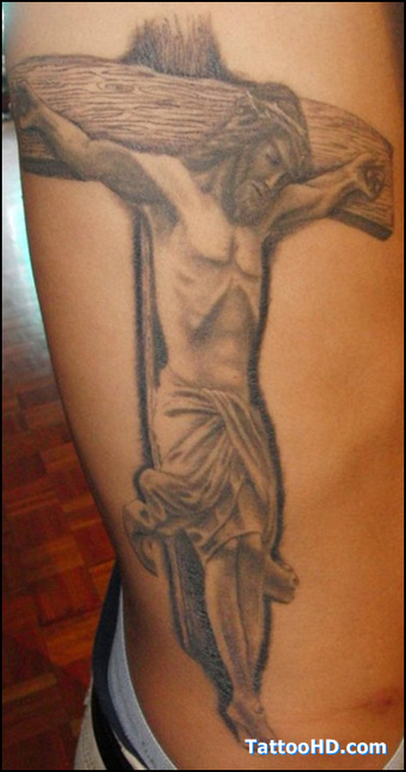 Grey Ink Jesus Cross Tattoo On Rib Side Tattoos Book 65000 for measurements 800 X 1520