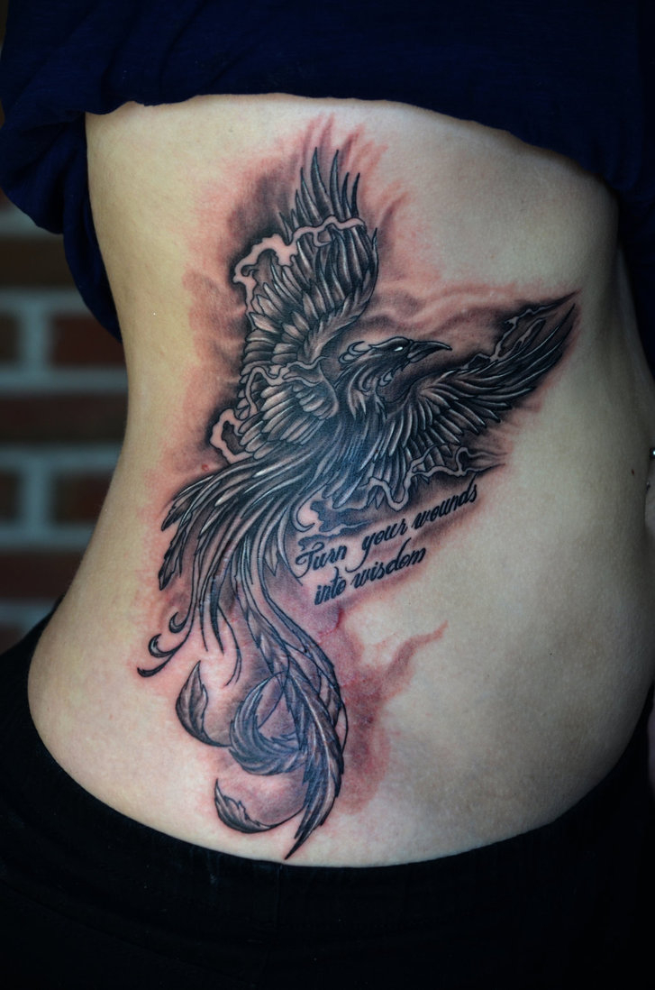 Grey Phoenix Tattoo On Rib Cage Zakknoir regarding dimensions 727 X 1098