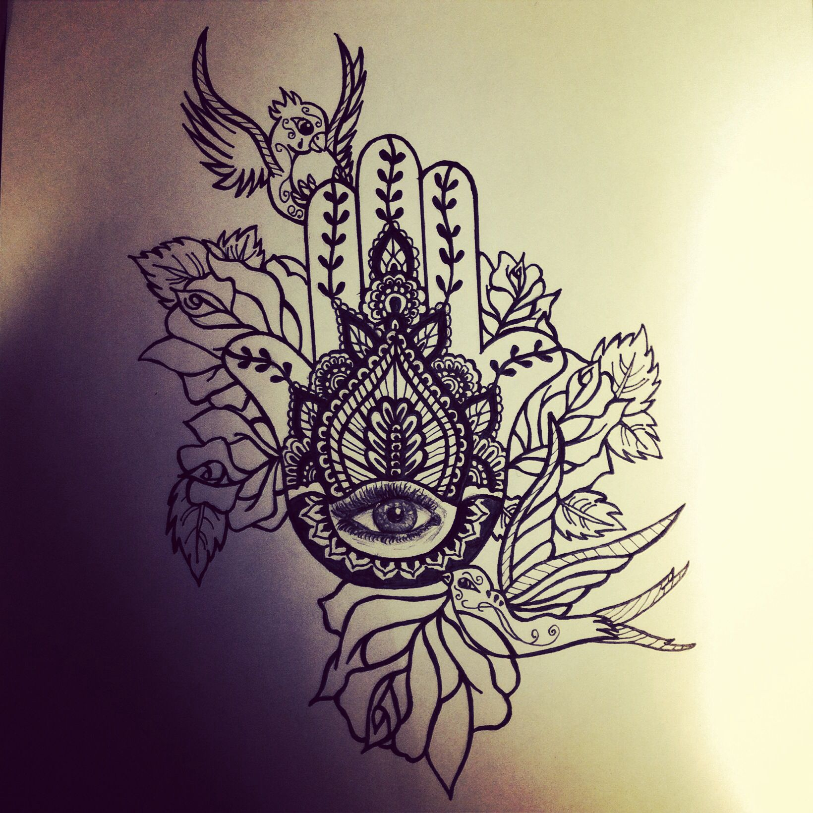 Hamsa Hand Birds Roses Tattoo Tattoos Hamsa Tattoo Hasma Tattoo with proportions 1640 X 1640