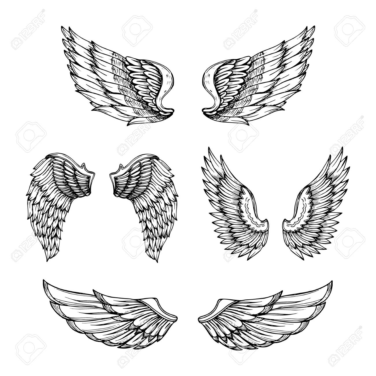 Hand Drawn Wing Sketch Angel Wings With Feathers Vector Tattoo with dimensions 1300 X 1300