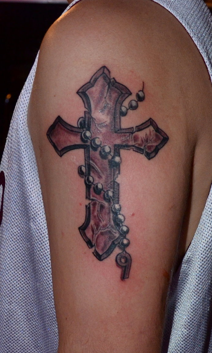 Hand Tattoo Cross With Rosary Beads Design Idea in size 692 X 1153