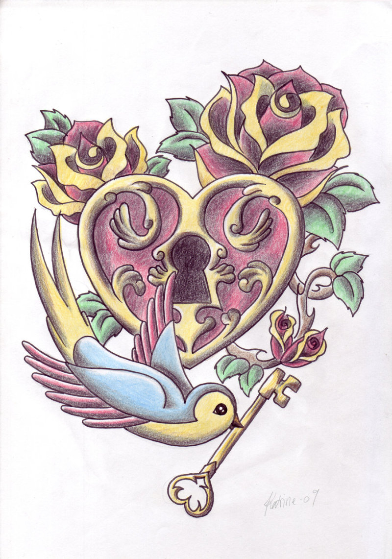 Heart Lock Bird N Key Tattoo Sample Tattoos Book 65000 Tattoos with size 800 X 1141