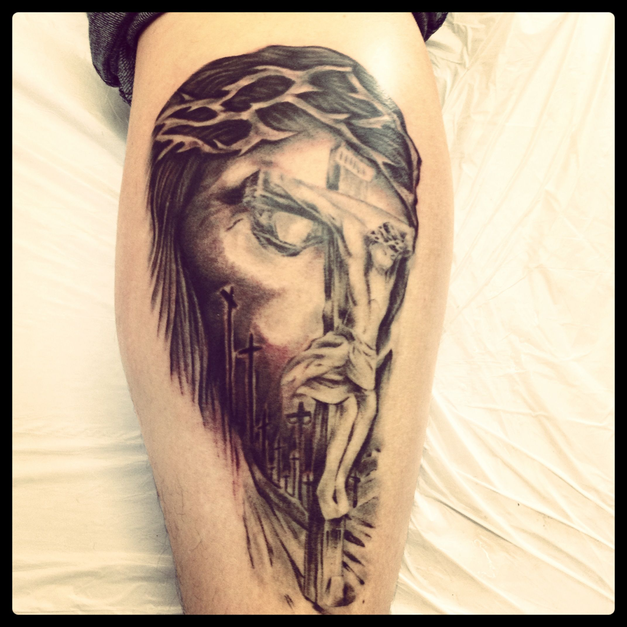 Husbands New Tattoo Jesus Face On The Cross Tattoo Tattoos in dimensions 2143 X 2143