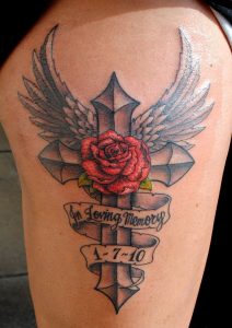 In Loving Memory With Cross Angel Wings Tattoo with regard to measurements 1130 X 1600