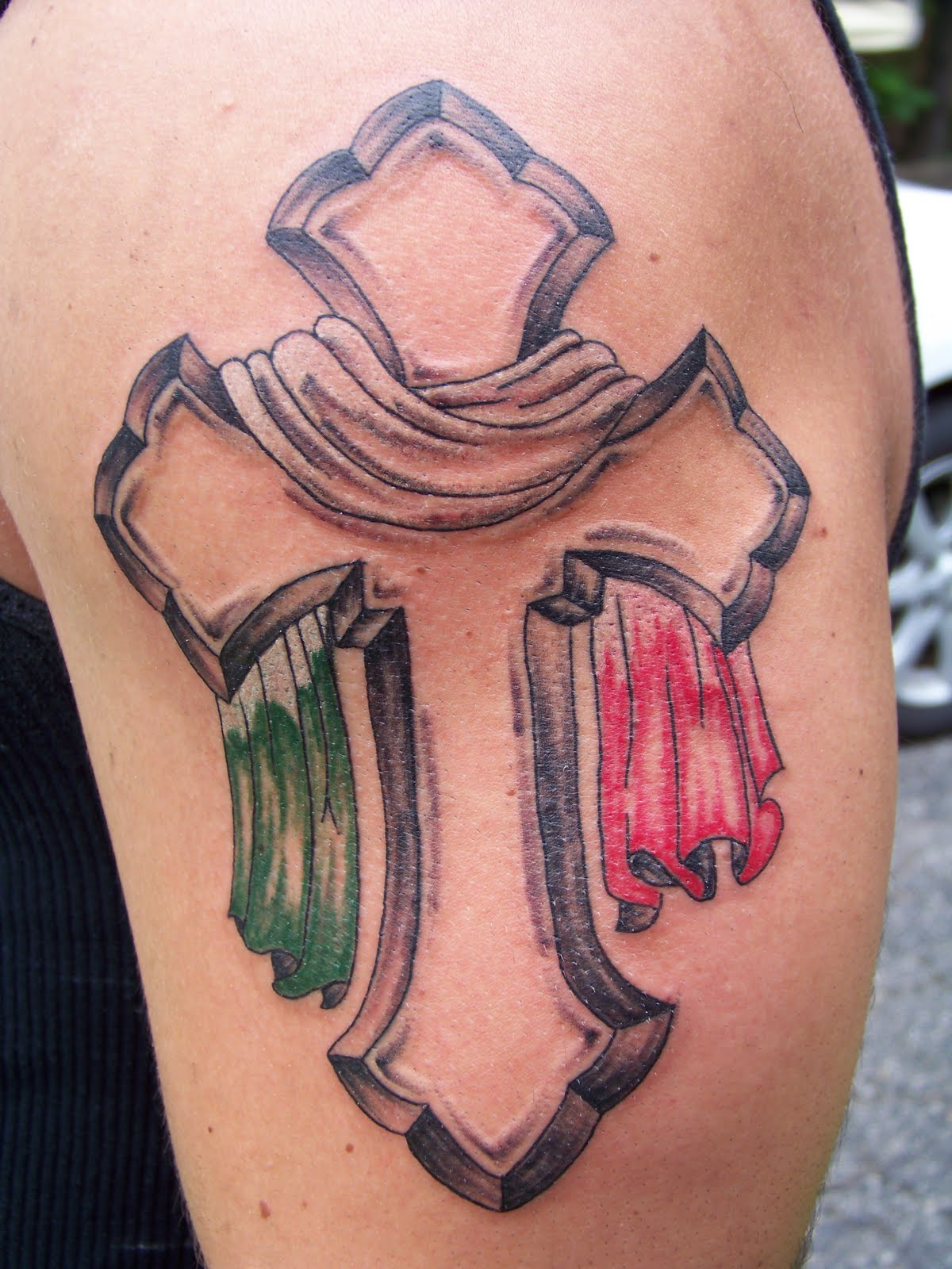 Italian Flag N Cross Tattoo On Shoulder Tattoo Ideas intended for proportions 1200 X 1600