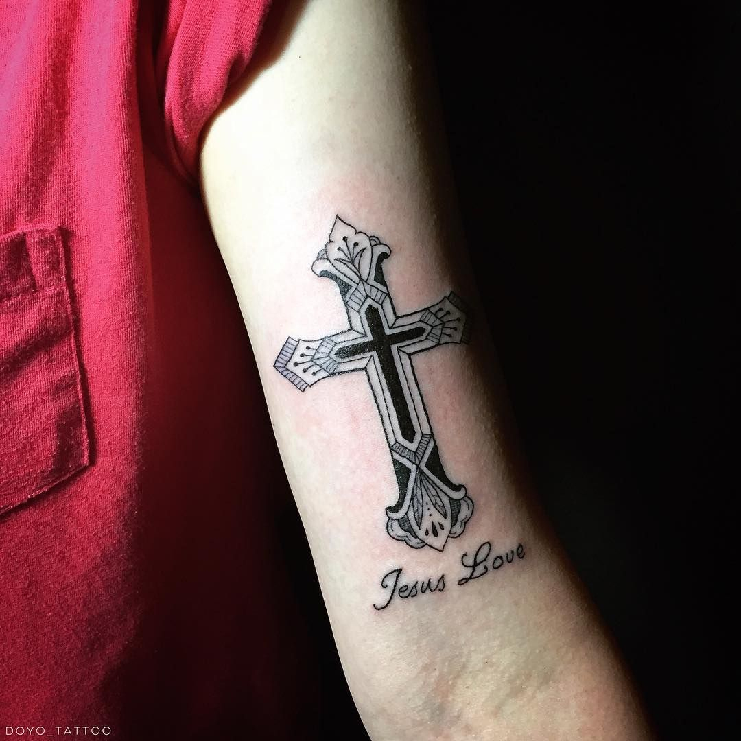 Jesus Love Cross Tattoo On Left Bicep Tattoos Cross Tattoo For in dimensions 1080 X 1080