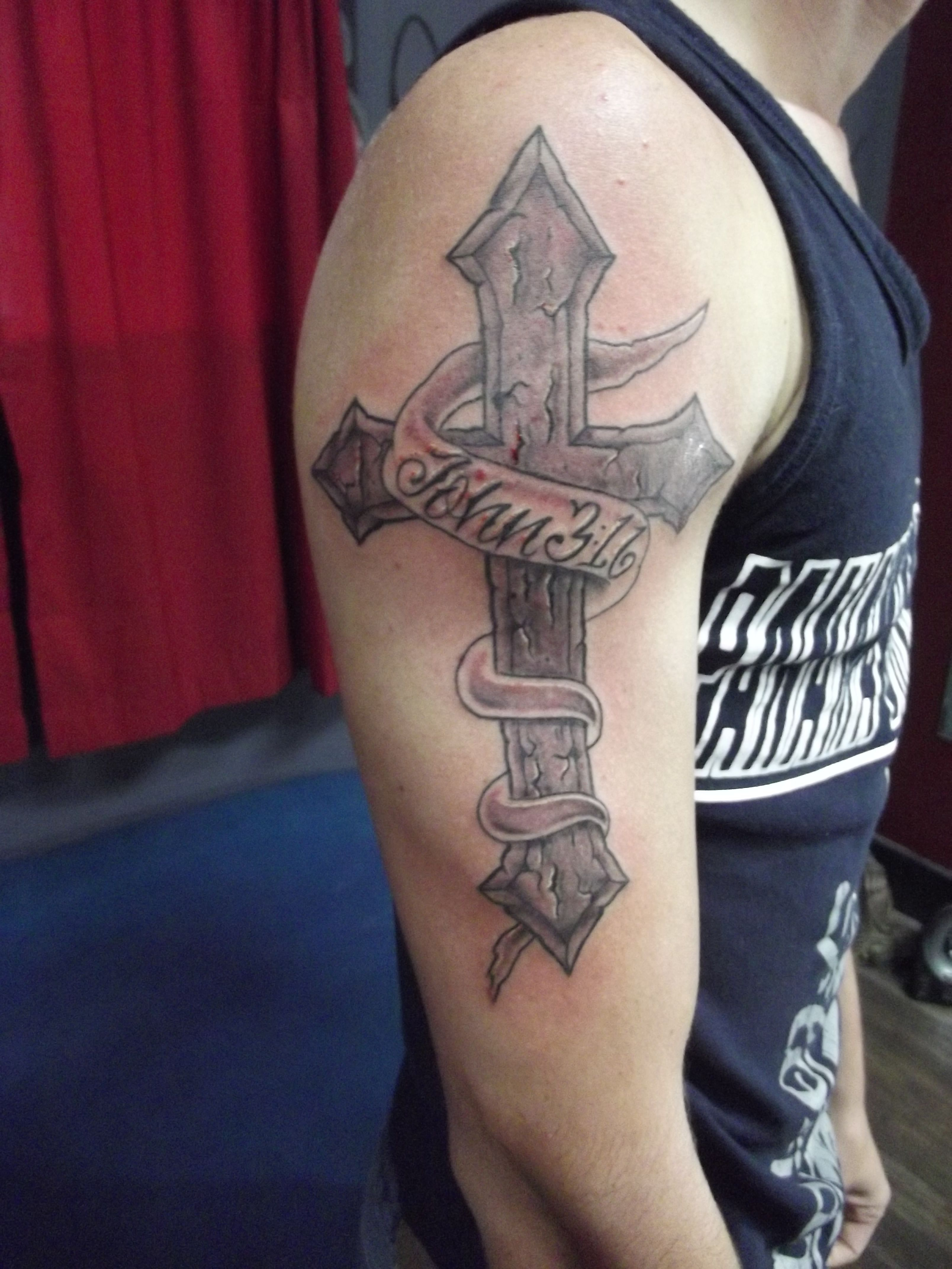 Joshs First Tat John 316 Tattoo Cross Tattoos Tattoos with regard to measurements 3216 X 4288