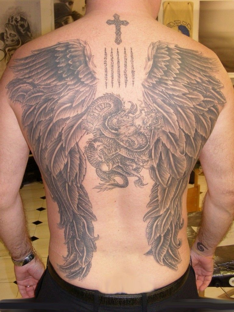 Large Angel Wings And Cross Tattoo On Man Full Back Pictures Huge throughout dimensions 768 X 1024