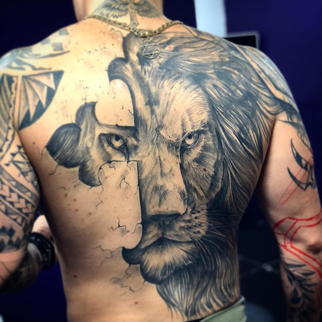 Lion And Cross Full Back Tattoo Tattoos Tattoos Lion Tattoo pertaining to size 1080 X 1080