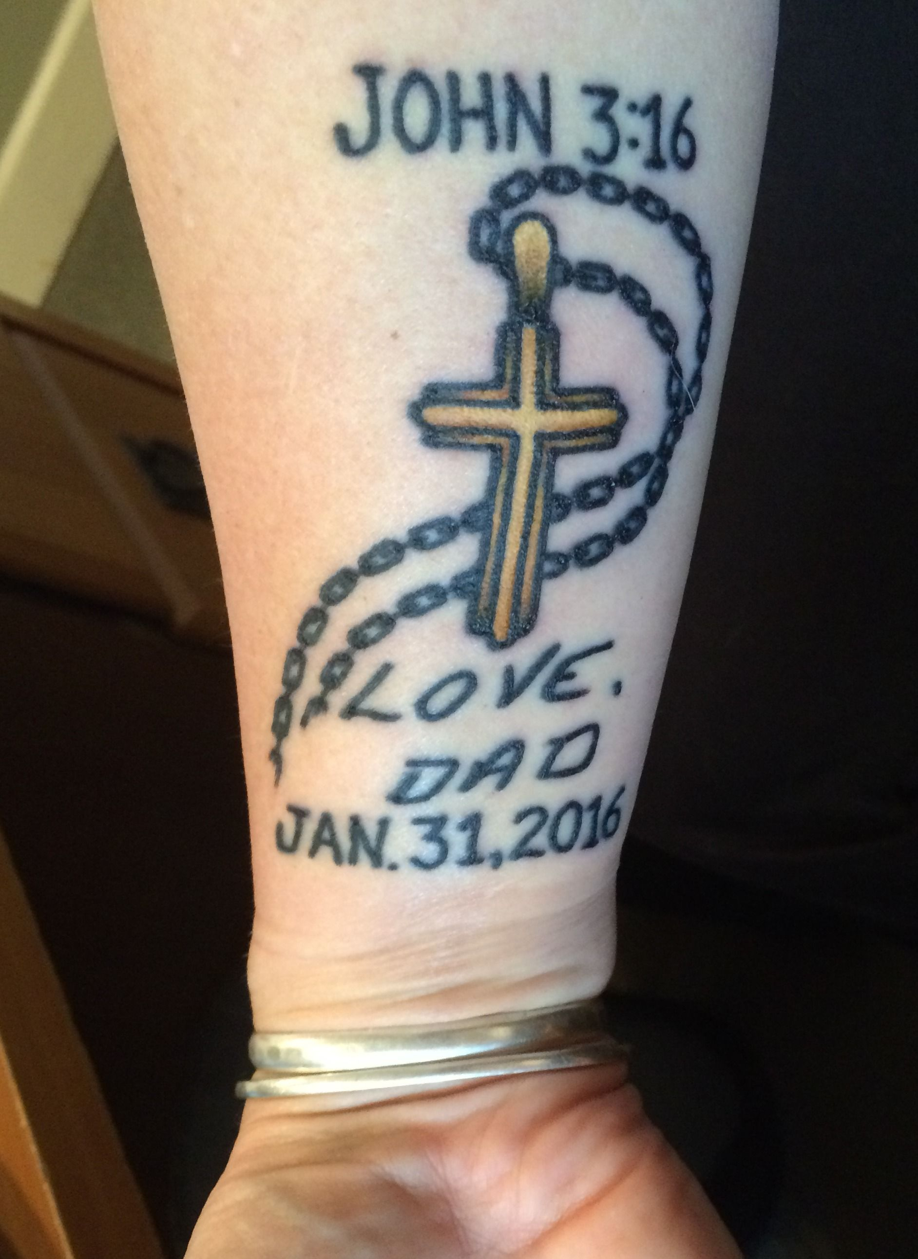 Memorial Tattoo For My Dad That Includes The Cross Necklace I Gave intended for dimensions 1884 X 2585