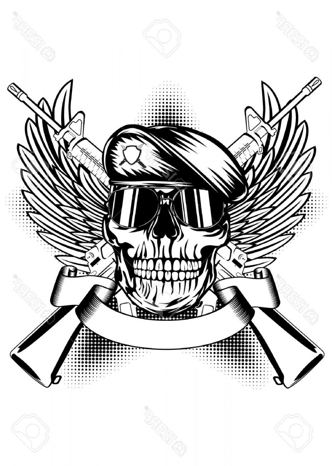 Military Skull In Beret With The Crossed Rifles Tattoo Designs with regard to dimensions 1112 X 1560