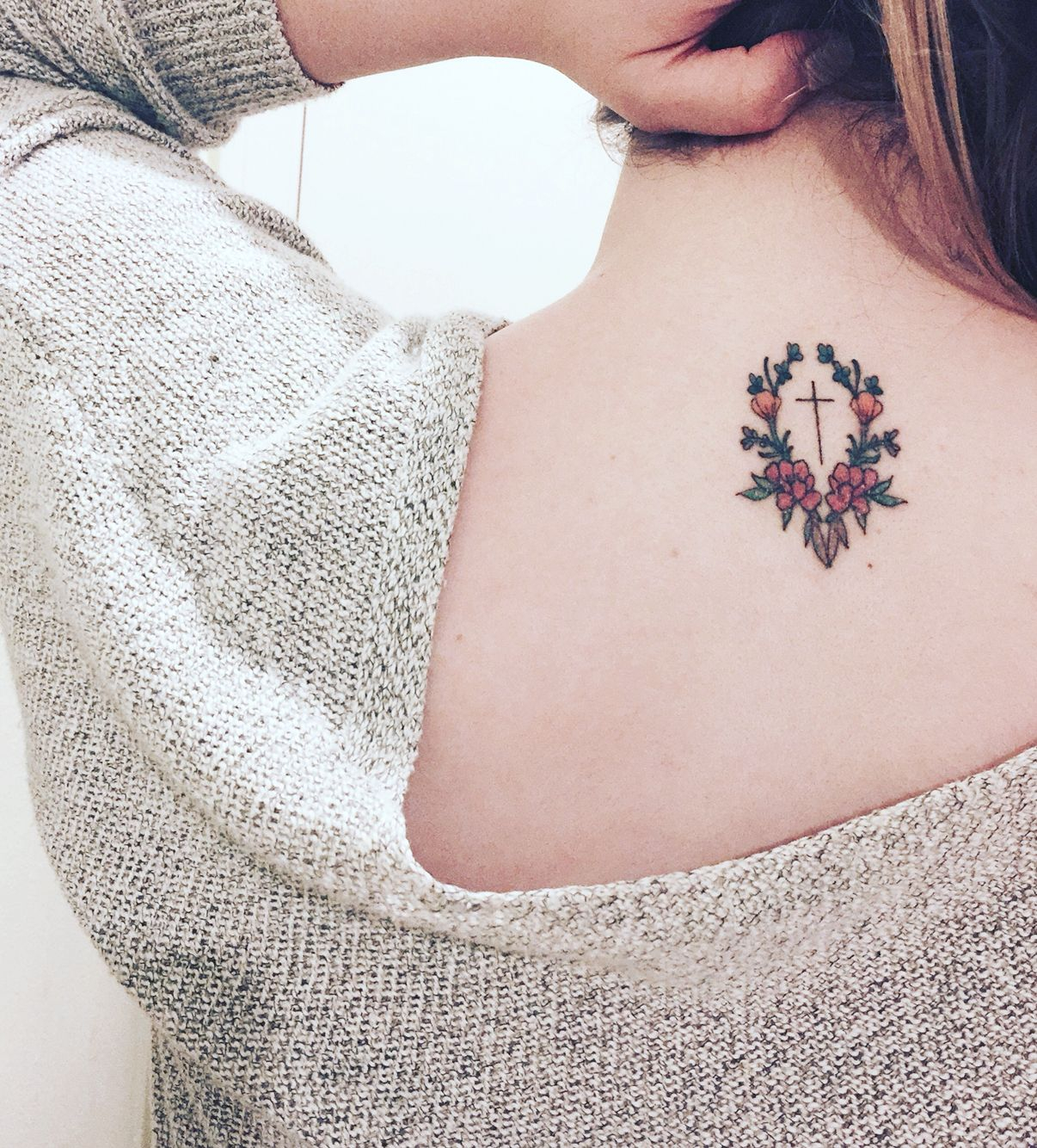 My Delicate Cross With Vintage Wildflower Laurels Tattoos regarding size 1206 X 1334