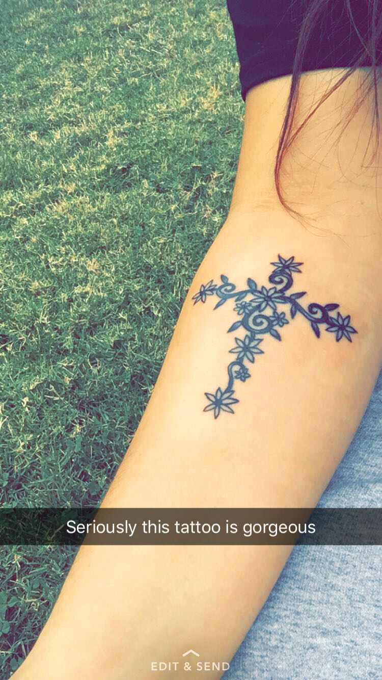 My Most Recent Tattoo A Floral Cross My Adventures Pretty Cross for dimensions 750 X 1334