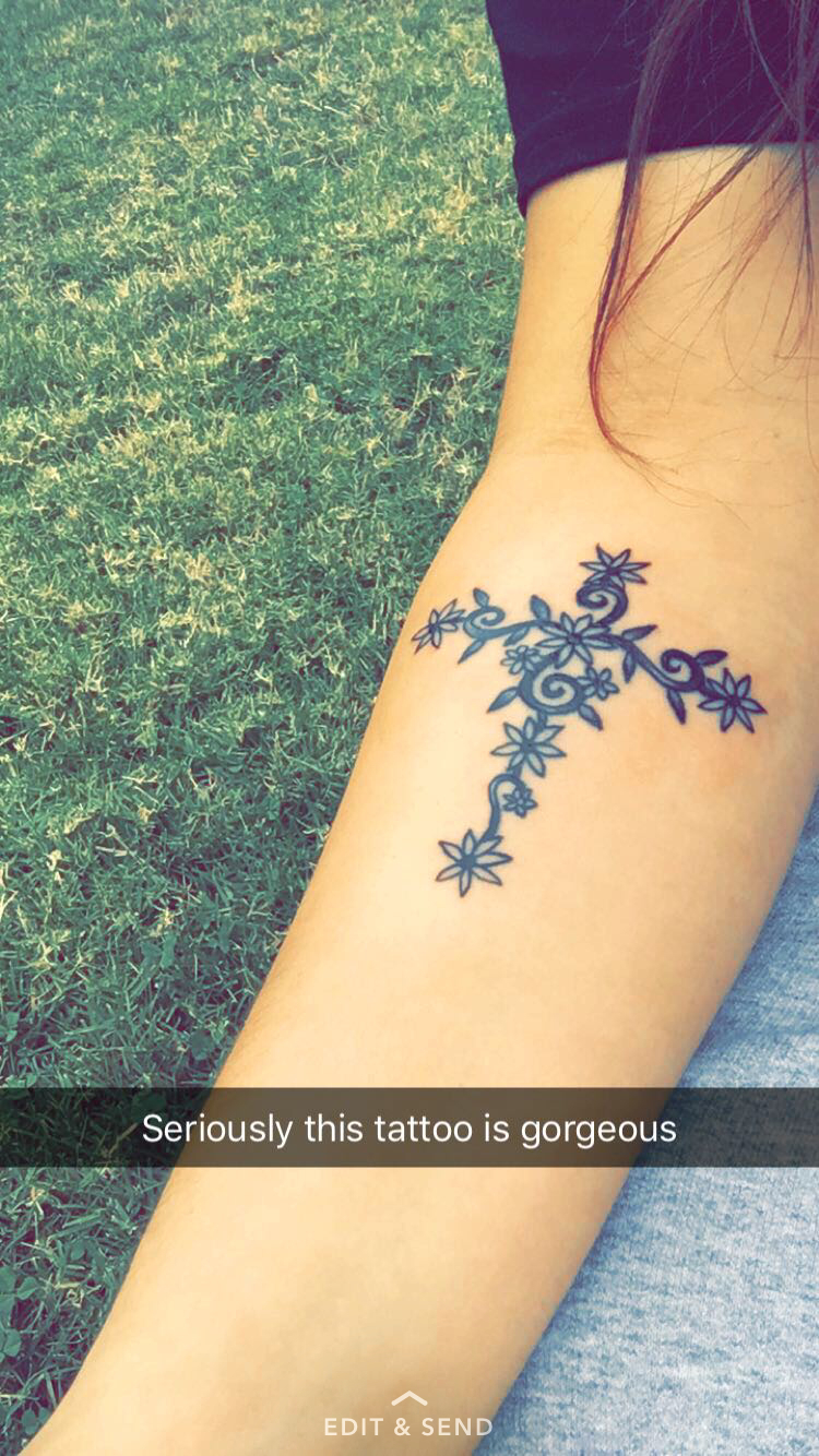 My Most Recent Tattoo A Floral Cross My Adventures Pretty Cross pertaining to size 750 X 1334