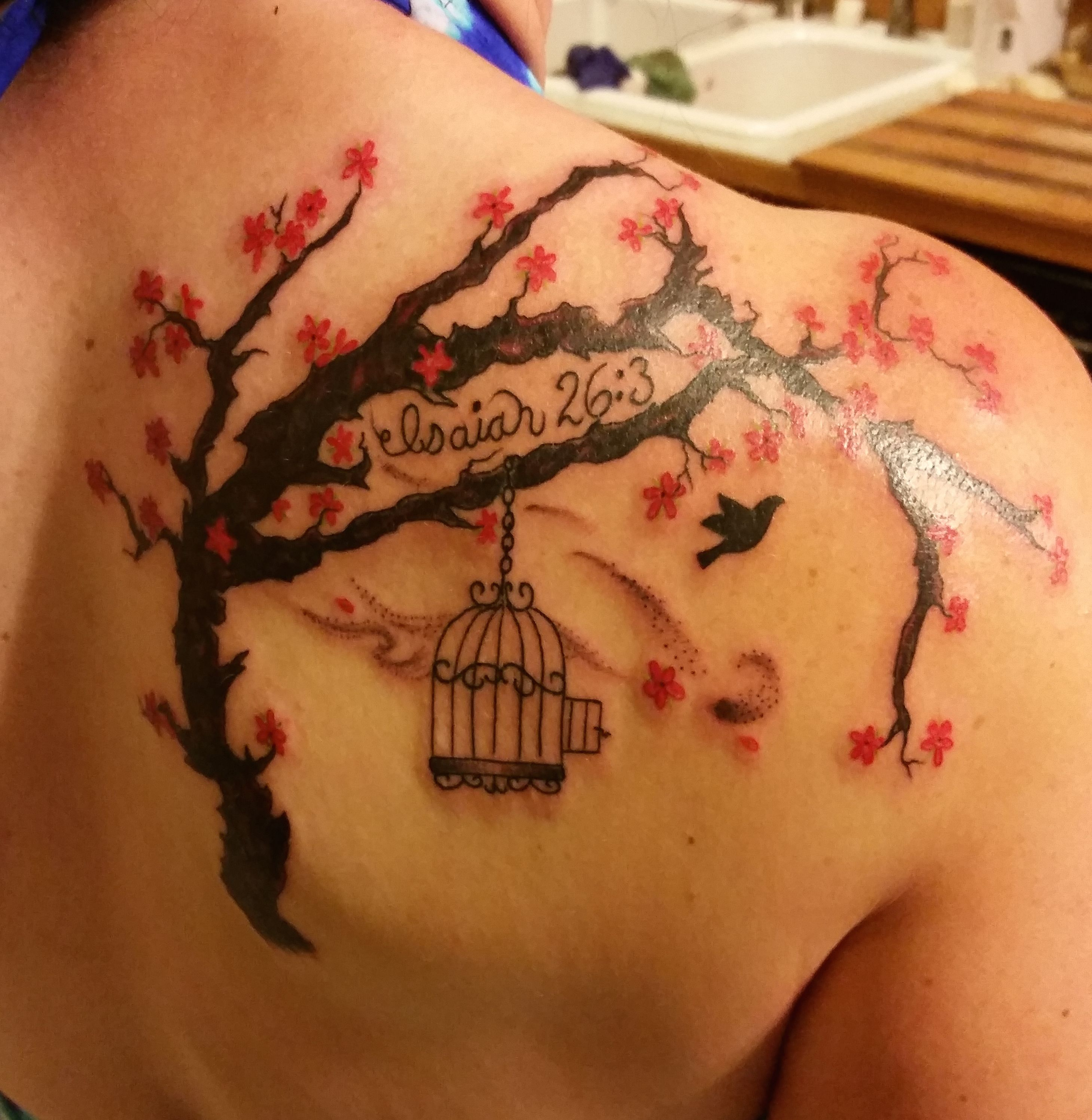 My New Tattoo Cherry Blossom Tree Isaiah 263 And A Bird Flying throughout measurements 2918 X 2994
