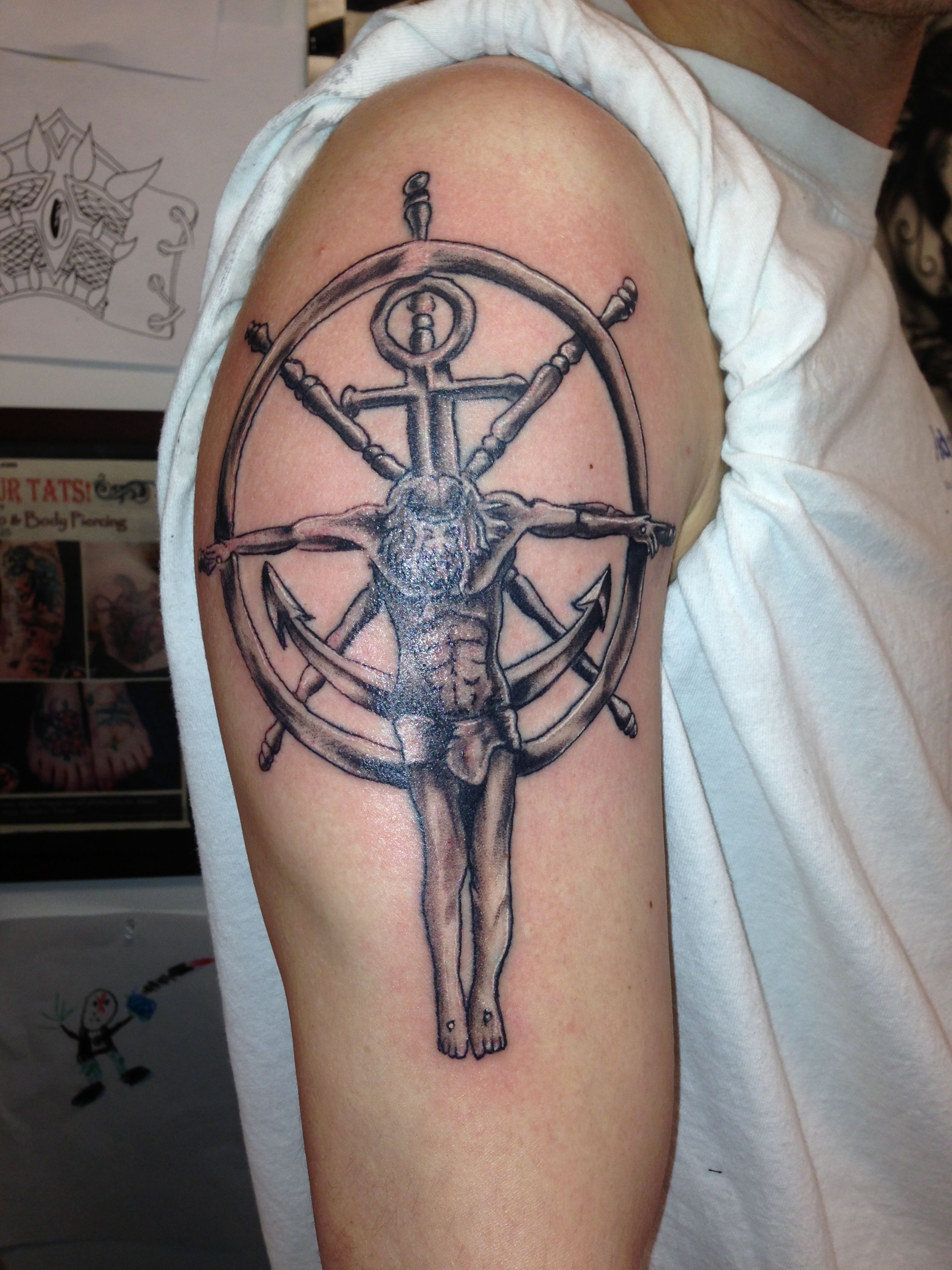 My Seamans Cross Tattoo Tattoos Tattoos Compass Tattoo Fish regarding size 2448 X 3264