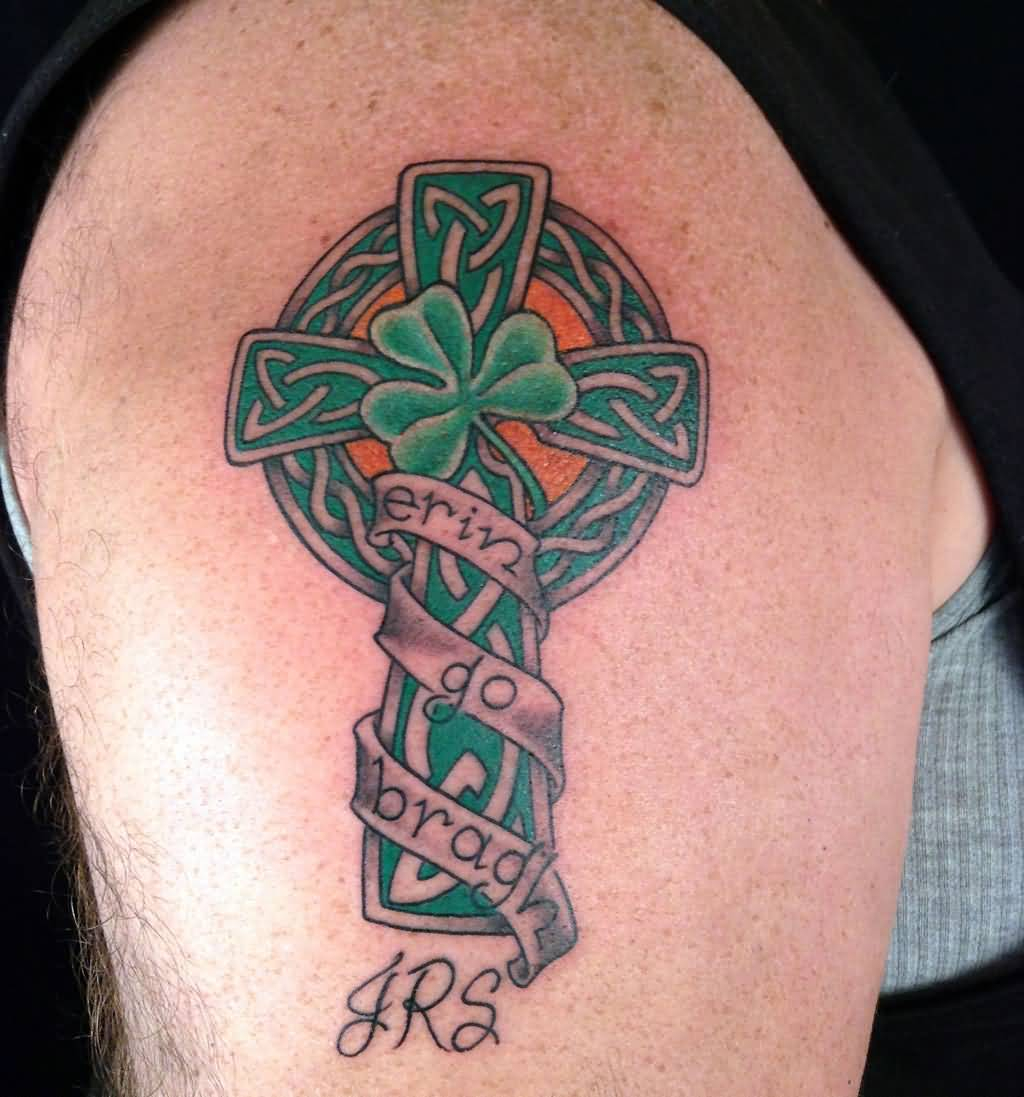 Nice Banner With Celtic Shamrock Banner Tattoo With Cross Golfian regarding sizing 1024 X 1097