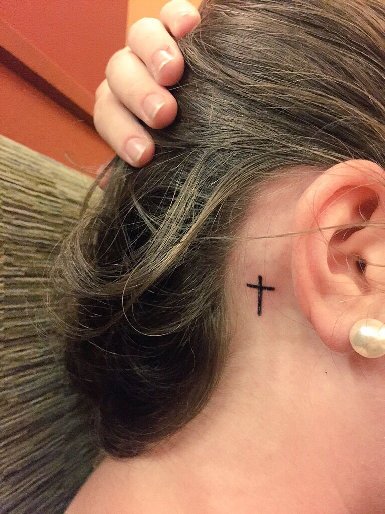 Officially Tatted Tatted Cross Tattoo Behind Ear Tattoos pertaining to measurements 768 X 1024