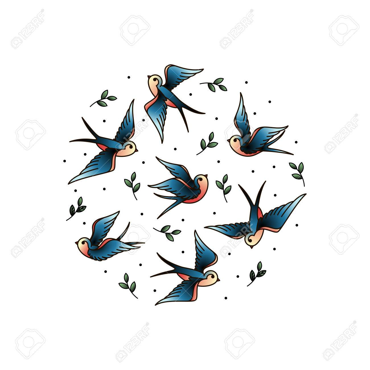 Old School Tattoo Swallows In The Circle Birds In Circle With for size 1300 X 1300