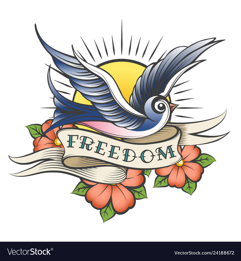 Old School Tattoo With Bird And Wording Freedom Vector Image with regard to measurements 1000 X 1080