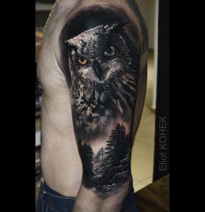 Owl Forest Birds Tattoos Realistic Owl Tattoo Forest intended for dimensions 1200 X 1245