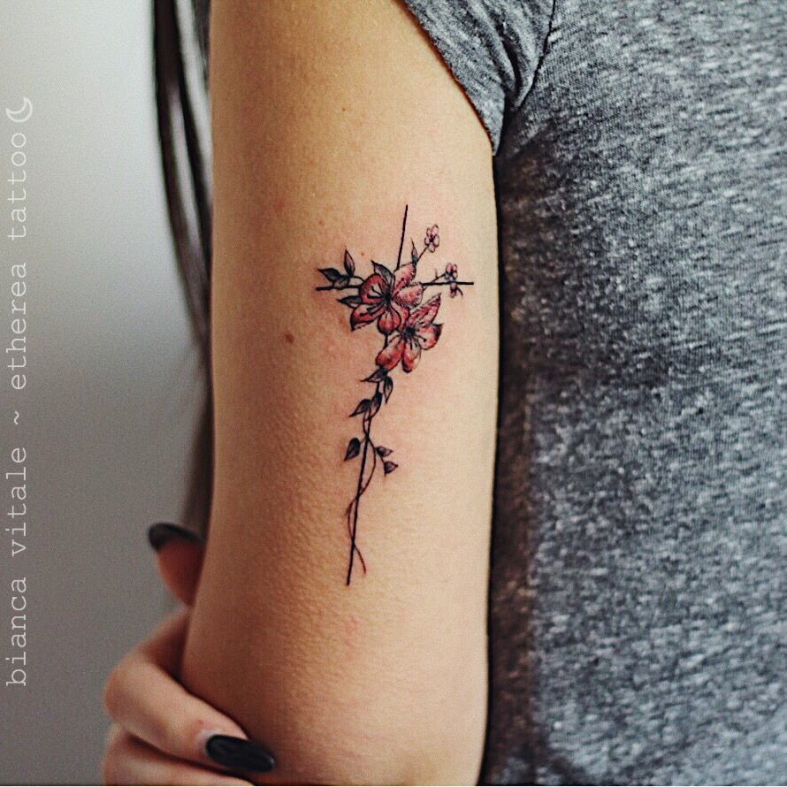 Peach Flower Cross Tattoo Done Etherea Tattoo Ink Tattoos inside sizing 890 X 890