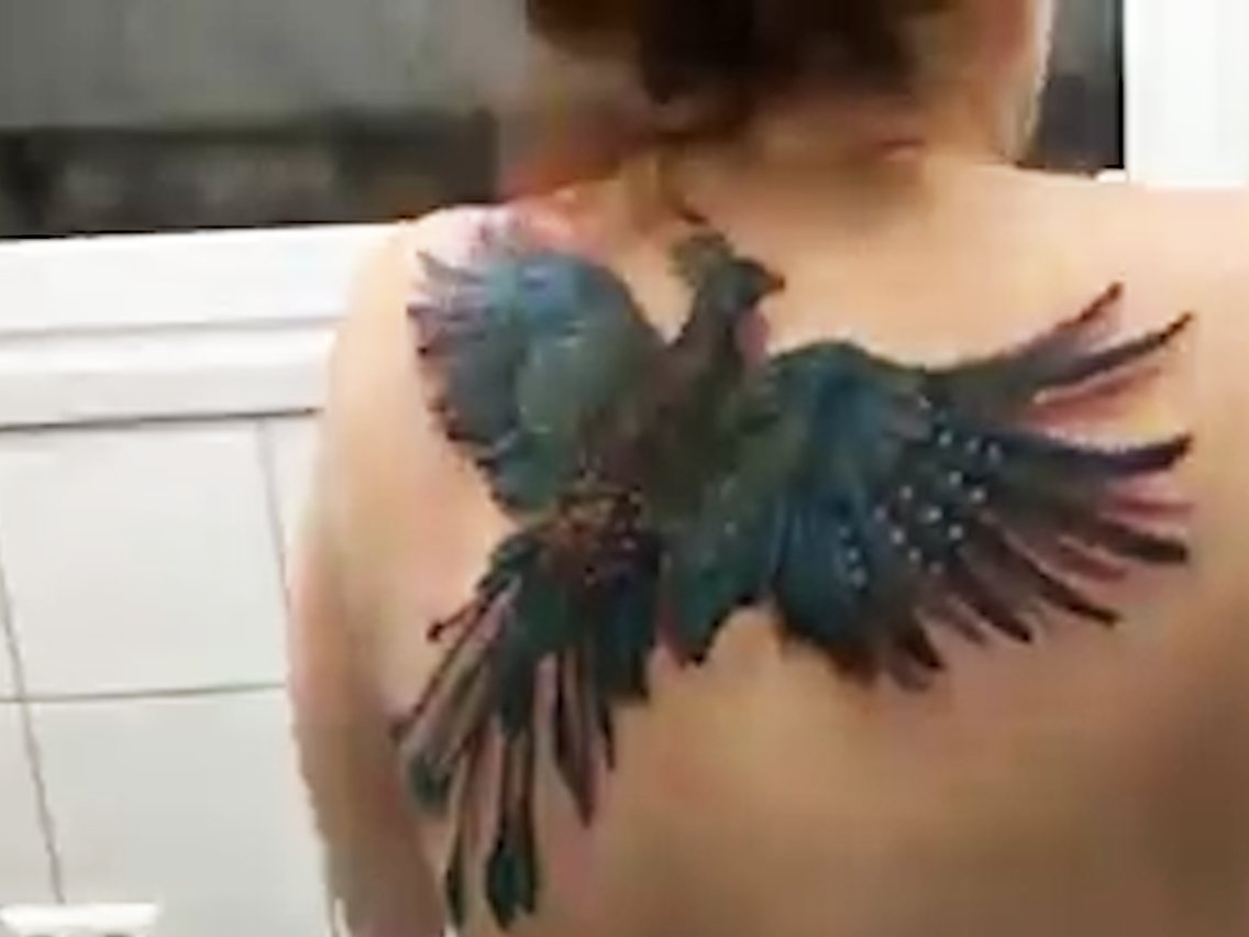 Phoenix Tattoo Looks As If Its Flying When Woman Moves Her Back inside size 1136 X 852